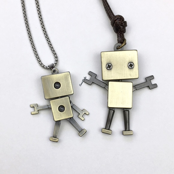 New Metal Robot 2 Sided Pendant Necklace | Unisex Rustic Robot Moving Limbs - Picture 14 of 16